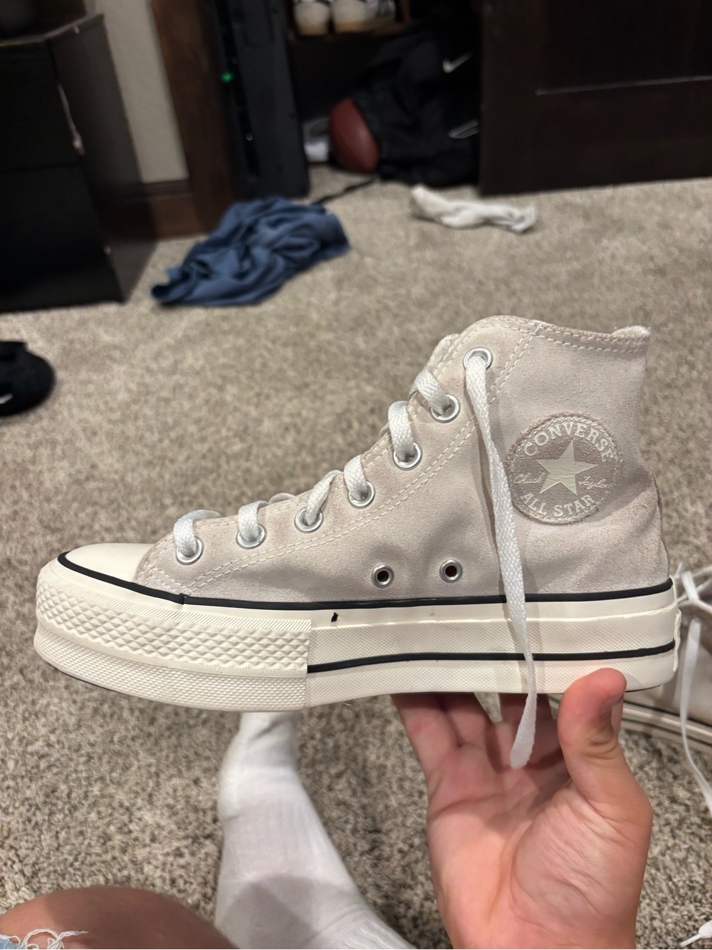 Converse High Top Platform Sneakers - Light Beige & White